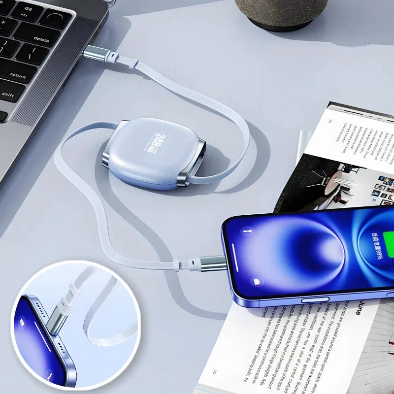 240W 자동 감김식 고속 충전 케이블 USB C to C 여행용 충전 케이블 (휴대폰, 태블릿, 노트북, 아이폰, 삼성, 화웨이용)