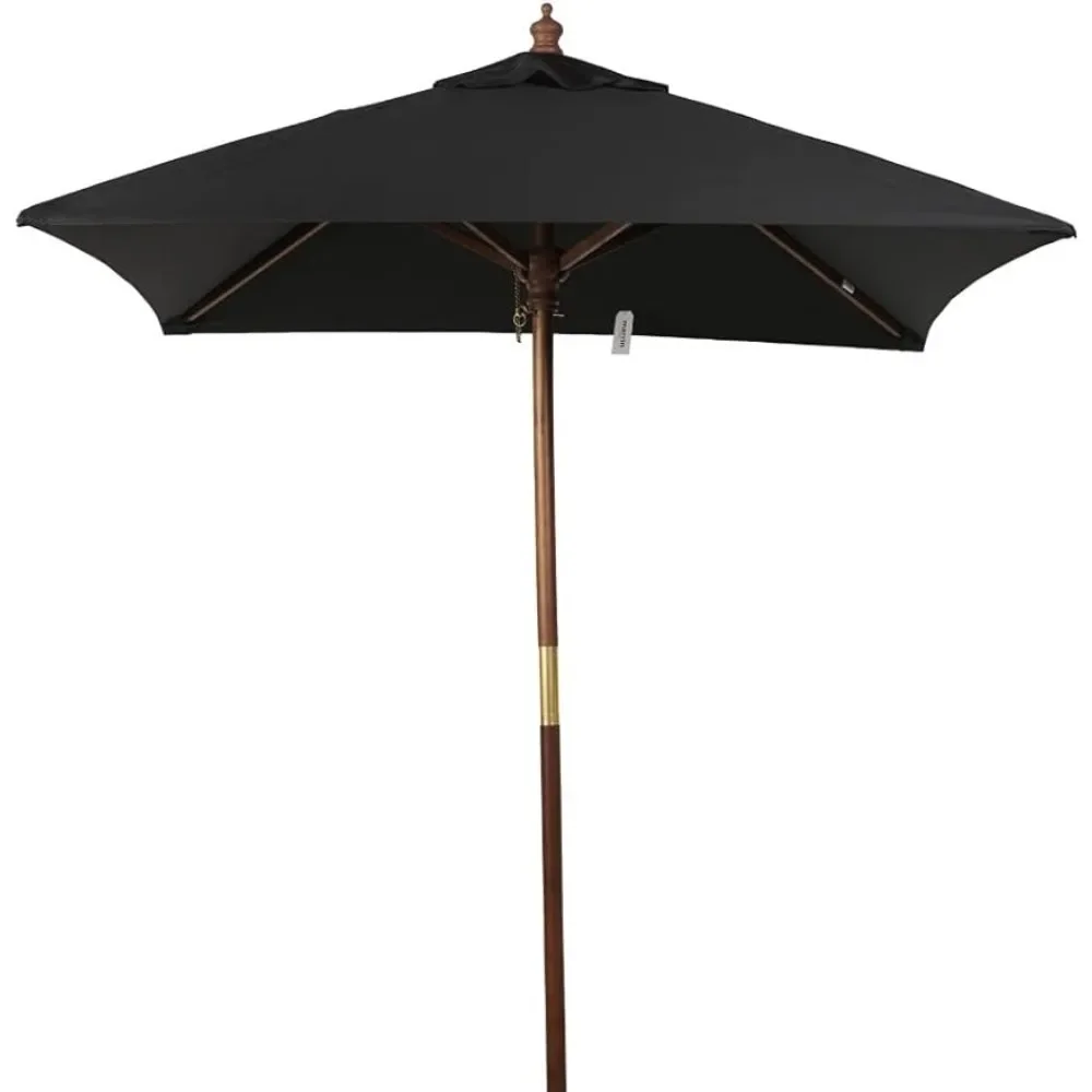 

Black 7.5ft Patio Umbrella With Hand Crank and Wood Pole Base - Made From Recycled Water Bottles Freight Free Parasol Set Gazebo