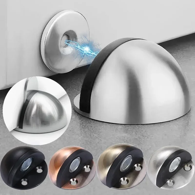 Stainless Steel Magnetic Dual Door Stopper Nail-free Catch Wall Protector Bumper Wedge Stop Floor Holder Door Stops Hardware