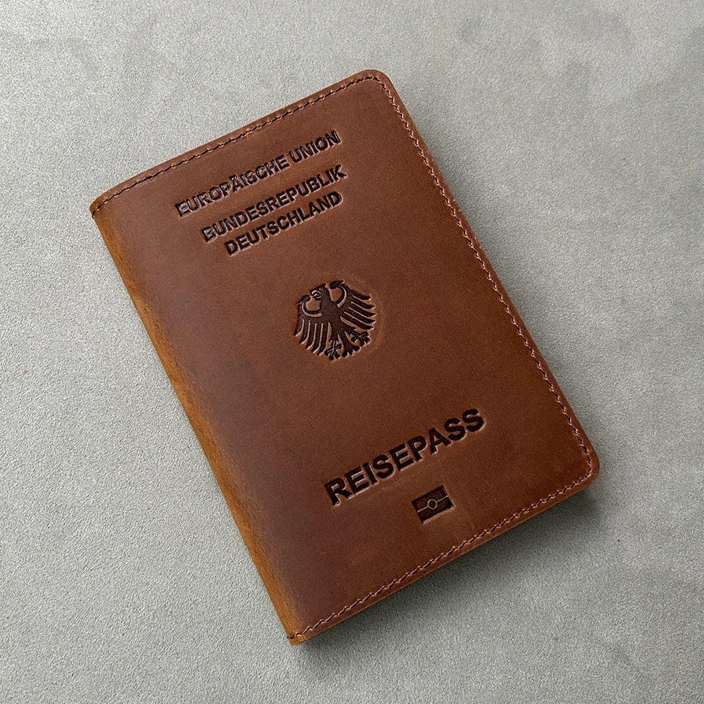 Real Leather Germany Passport Cover Customised Crazy Horse Genuine Leather for Men Business German Case passport holder