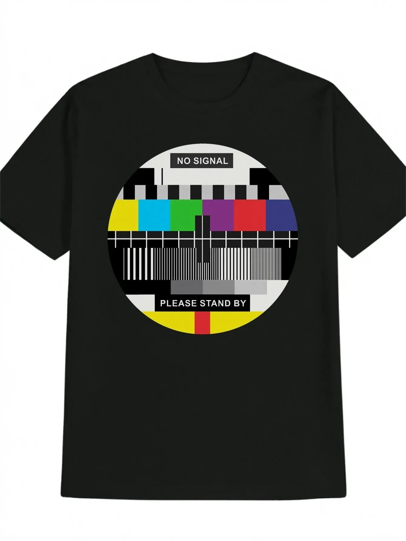 Retro TV No Signal T-Shirt für Herren, Vintage 90er Jahre Testbildschirm-Grafik-T-Shirt, Ästhetische Streetwear, Oversized Shirt