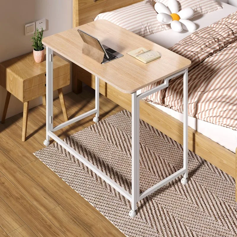 27.5" Mobile Small Rolling Computer Desk, Folding Laptop Cart Table with Wheels, Portable Office Desk for Small Sp 2