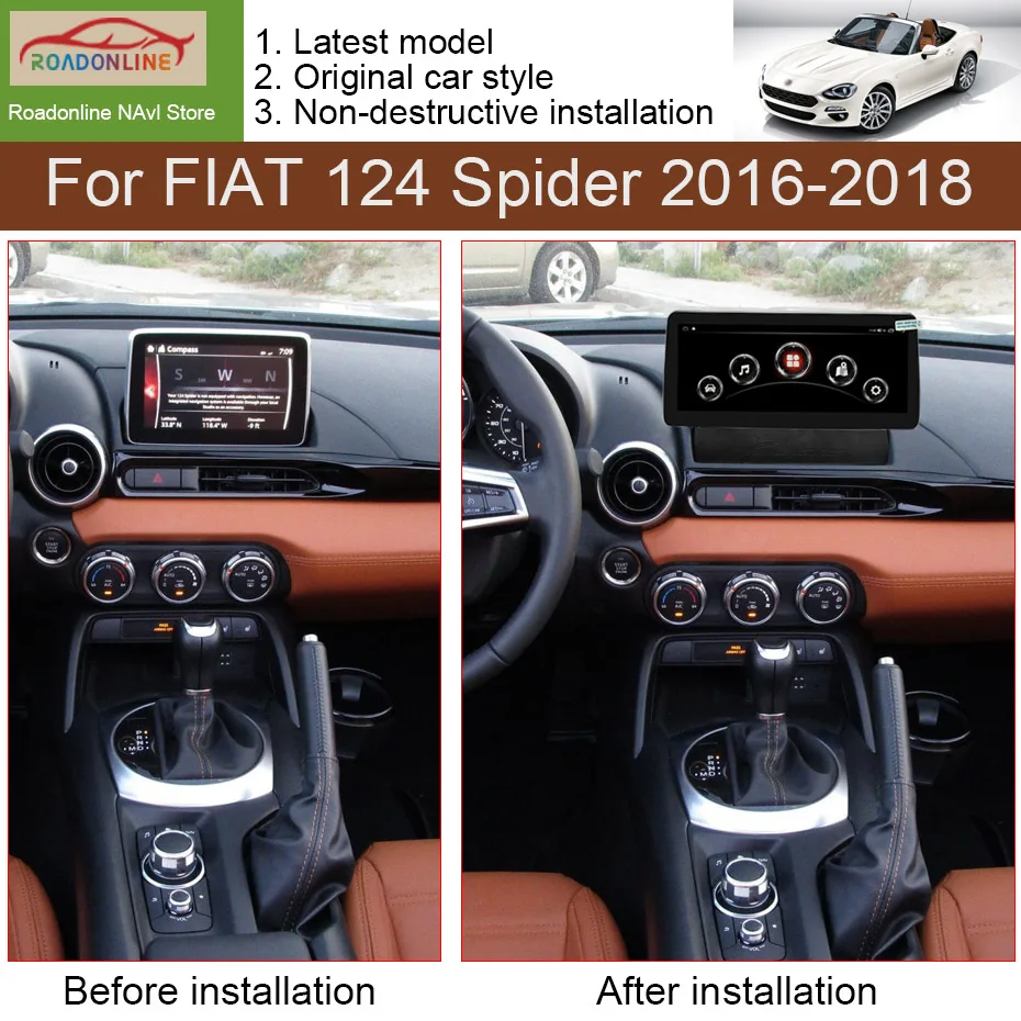 Reproductor Multimedia para Auto Android 15 Octa Core 8+256G 1920*720, Receptor Estéreo, Radio, Carplay, WIFI, 4G para FIAT 124 Spider 2016-2018 2
