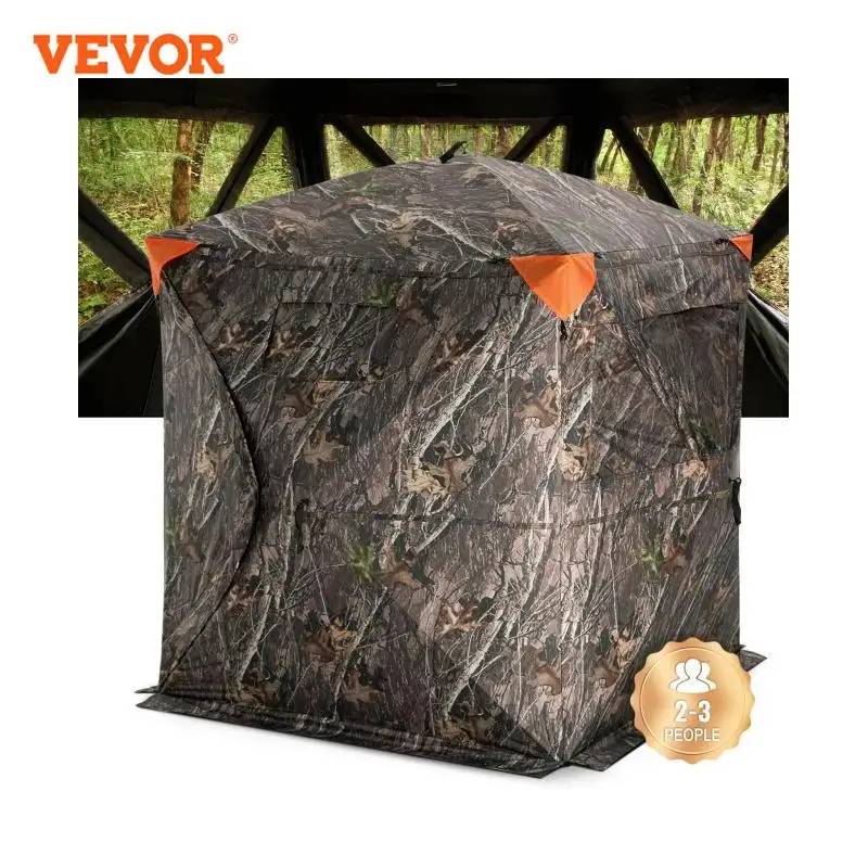 Hunting Blind 270&deg; See Through Ground Blind 2-3 Person Pop Up Deer Blind for Hunting with Carrying Bag Portable Tent camouflage hunting accessories