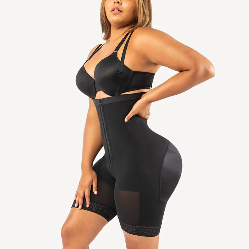 Women's  A Comfy Shaping Jumpsuit Flatten Abdomen Waist and Hips Zip Front Closure Shapewear Firm Tummy Compression Butt Lifter