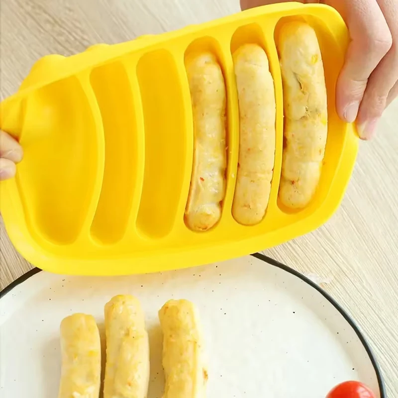 Sausage Maker Mould 6 Cavity Silicone DIY Ham Hot Dog Making Moulds With Lid Kitchen Household Sausages Cake Baking Tools Molds sausage mold