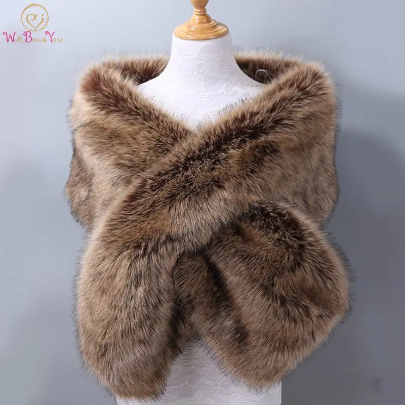 42 Colors 165*28cm Brown Faux Fur Wedding Shawl Woman Party Stoles Bride Cape Cloak Winter Bridal Wrap Bolero Accessory Stock