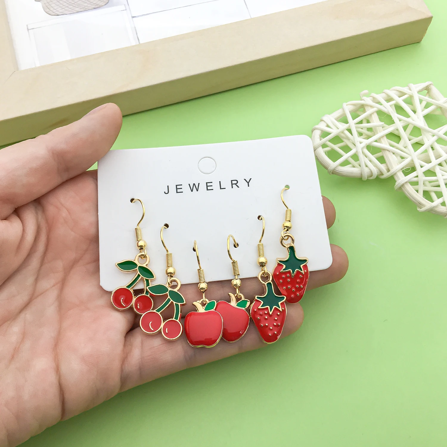 Enamel Funny fruit design earrings Cactus Design Charms Earrings Fashion Alloy Jewelry Women Girls Holiday Gifts 3 Pairs/Set