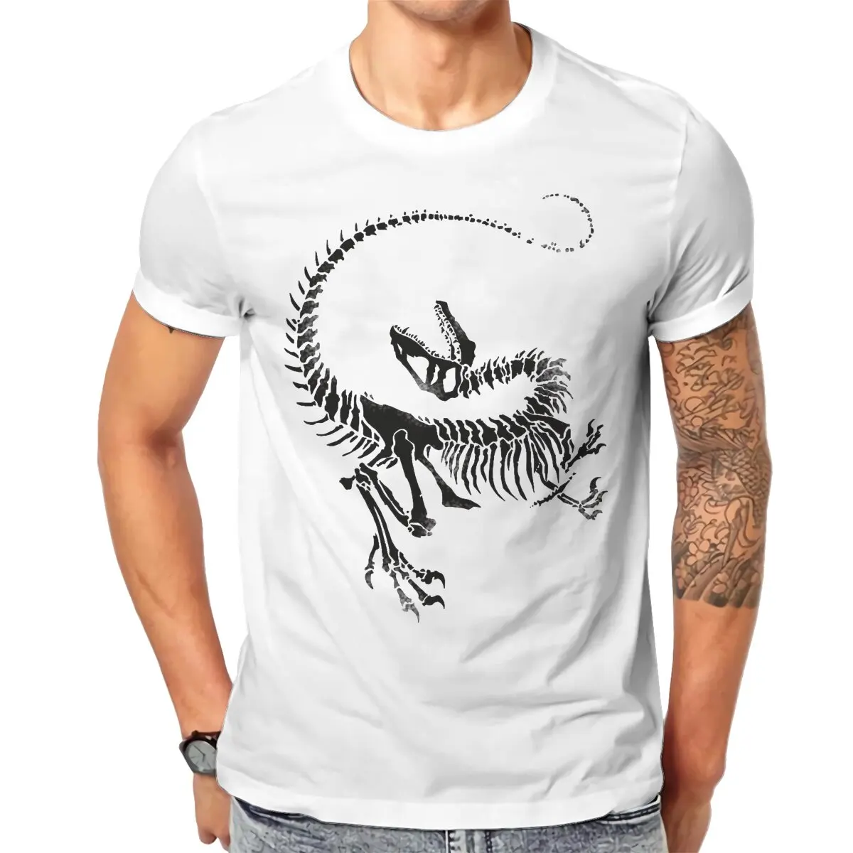 

Мужская классическая футболка Velociraptor с принтом скелета, хлопковая хипстерская футболка с круглым вырезом и графическим принтом