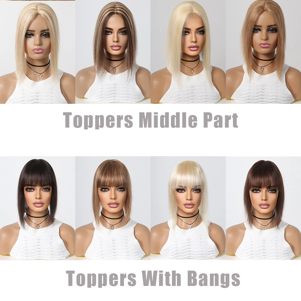 Brown Blonde Remy Human Hair Toppers Silk Base Hairpieces Clips in 12 inches Human Hair Extensions for Women with Thinning human hair toppers