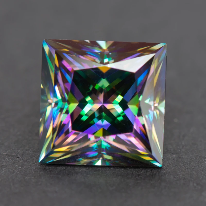 Moissanite Princess Cut Rainbow Green Color Charms Gemstone Lab Grown Diamond Materiali Per La Creazione Di Gioielli Fai Da Te Con Certificato Gra
