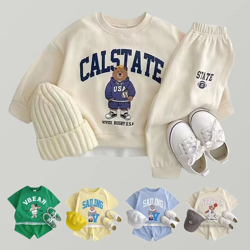 Fashion girls Toddler Baby Korea Clothing Fall Clothes Sets Baby Boys ​Set Kids Sports Bear Sweatshirt Pants 2Pcs 2 to 8 year kids clothing set girls clothing set kids sports suit boys clothing set children sports suit kids sweatshirt set