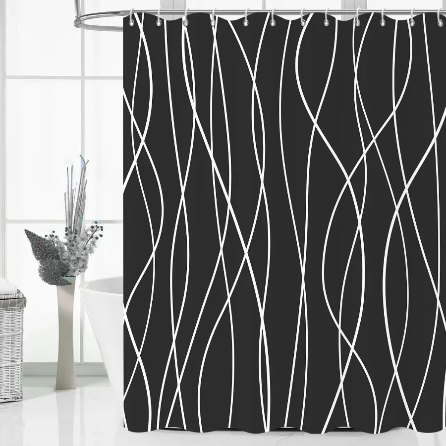 Geometric Black White Striped Shower Curtain