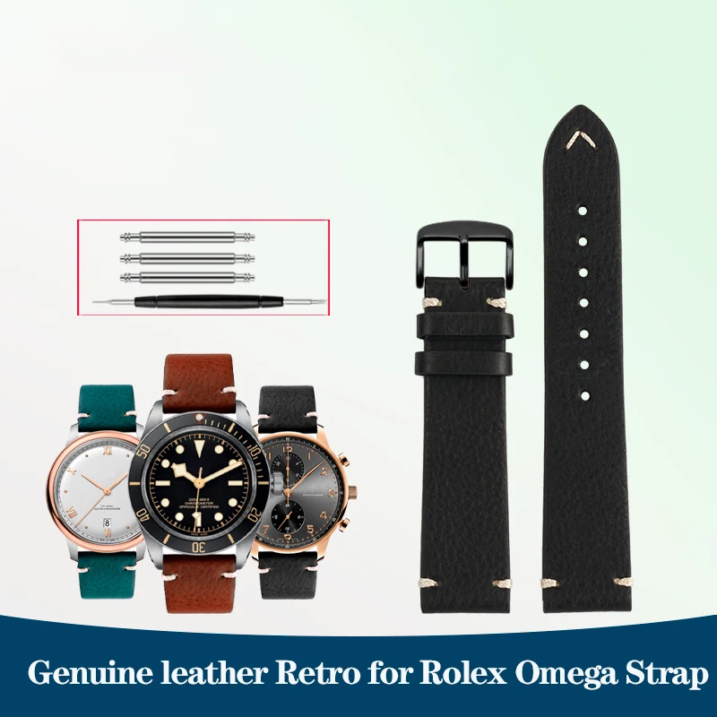 Cinturino Vintage In Vera Pelle Per Retro Rolex Omega Ippocampo Tudor Timone Tournament Iwc Longines Cinturino 21Mm 20Mm 22Mm