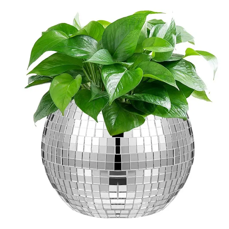 Vaso Per Piante A Palla Da Discoteca – Fioriera In Vetro Con Specchietti – Per Cactus E Succulente – 8x10cm