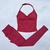 Seamless Yoga Set Women 2Pcs Padded Halter Tank Top Scrunch Butt Lifting Gym Leggings Set Woman Sportswear Workout Clothes 2