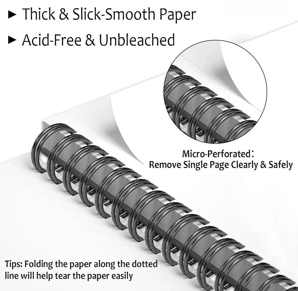 9"x12" sketchbook, 260 sheets (68 lb/100 g/m²) drawing pads, 2 packs, 130 sheets each, spiral bound sketchbook 4