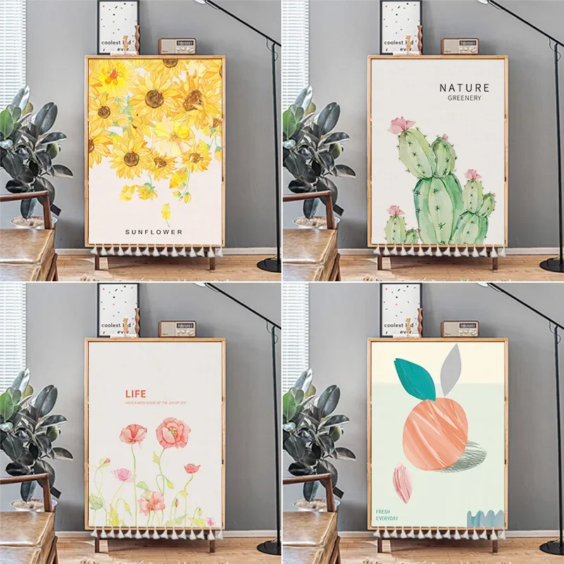 해바라기 선인장 식물 캐비닛 커튼, 펀치 프리 북유럽 하프 커튼 먼지 커버, 신발 선반 주방 보관 선반 커튼