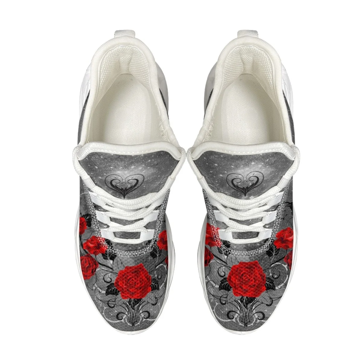 Valentine's Day Gift 3D Red Rose Design Ladies Sneakers Comfortable Shock Absorption Running Shoes Lightweight Flat Shoes