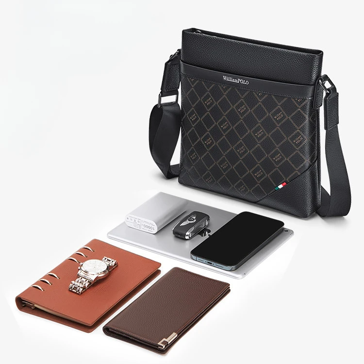 Classic Business Leather Crossbody Bag for Men's High-capacity Work Travel Shoulder Bag