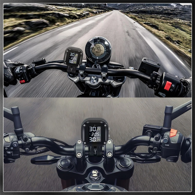 Motorcycle Wireless TPMS Temperature Tire Pressure Display Motorcycle Tire Pressure Monitor System Real Time Alerts with 2 Exter