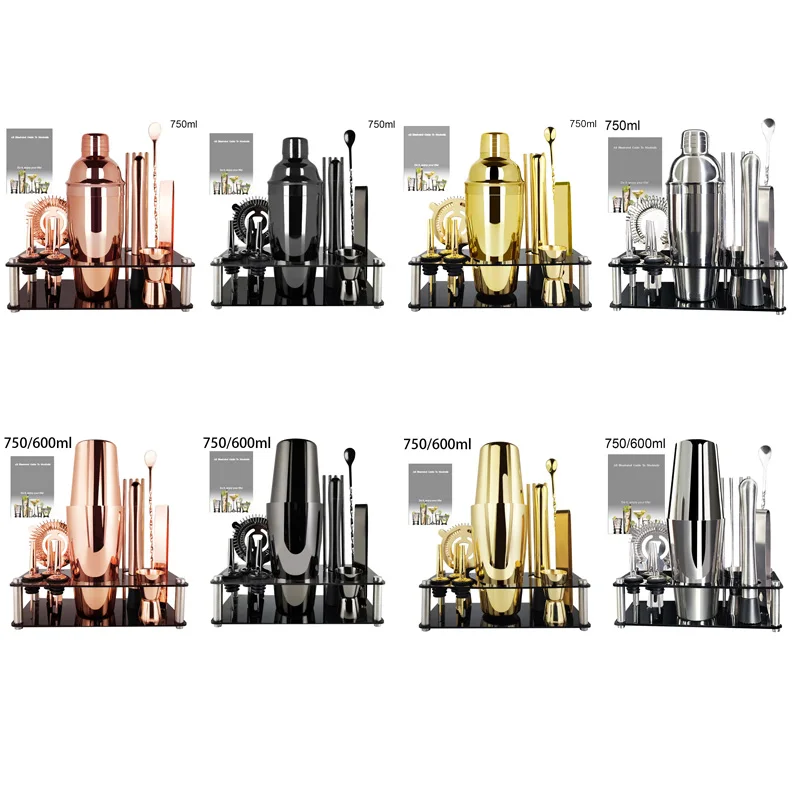 Cocktail Shaker Set 12Pcs 750/600ml(25/20oz) 750ml(25oz) Shakers Bartender kit 3-Stage/Boston Shaker Bar Set With Stand cocktail shaker