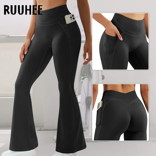 RUUHEE Flared Leg Leggings Women Pockets Leggings For Fitness Butt Lifting  Leggings Push Up High Waisted