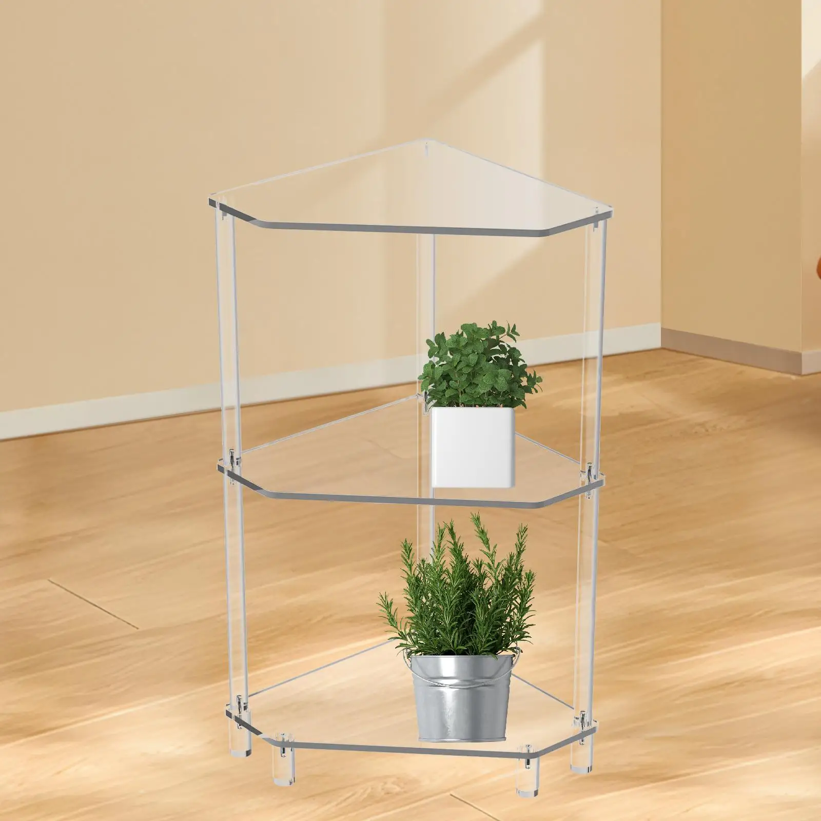 Acrylic Corner Side Table, Corner Shelf Stand, Easy to Clean End Table, 3 Tier for Home Bedroom Small Space Bedside Acrylic Corner Side Table, Corner Shelf Stand, Easy to Clean End Table, 3 Tier for Home Bedroom Small Space Bedside