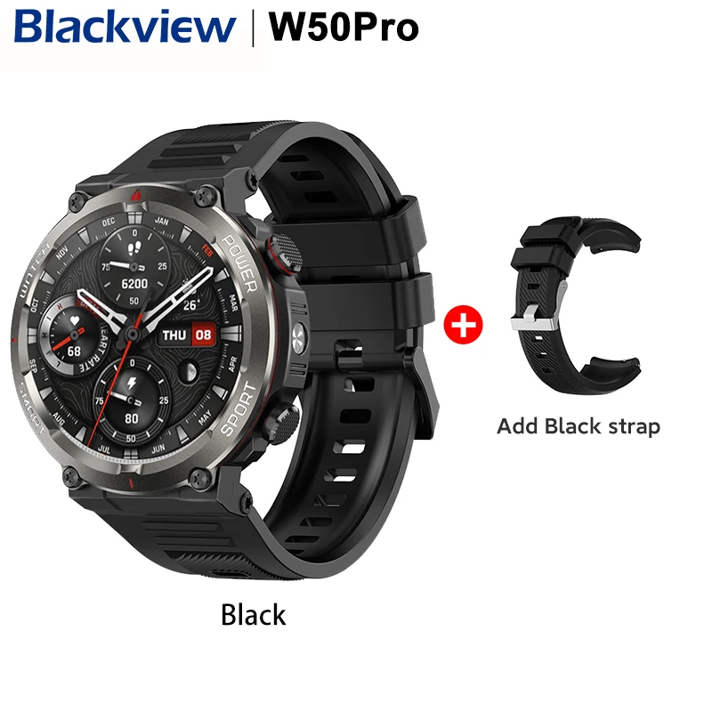 Blackview Rugged Smartwatch with 1.45 Display, IP68 Waterproof Rating, Bluetooth Calling, Flashlight, and Long-lasting 960mAh Battery