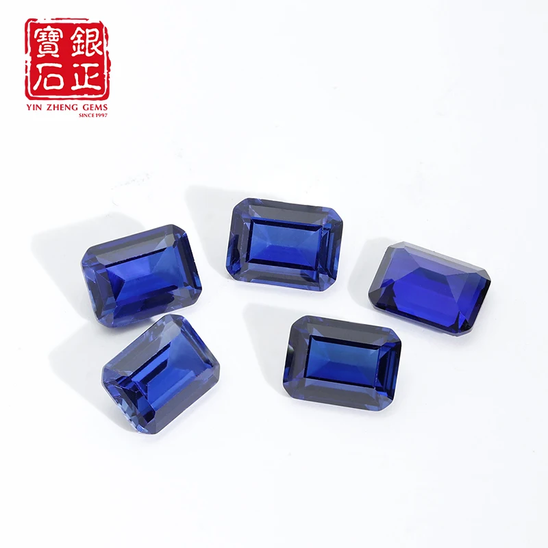 YinZheng Flame Melted Spphire Stone Emerald Cut Can Be Provide GRC Or AGL Certifacate Synthetic Cultivate Royal Blue Spphire
