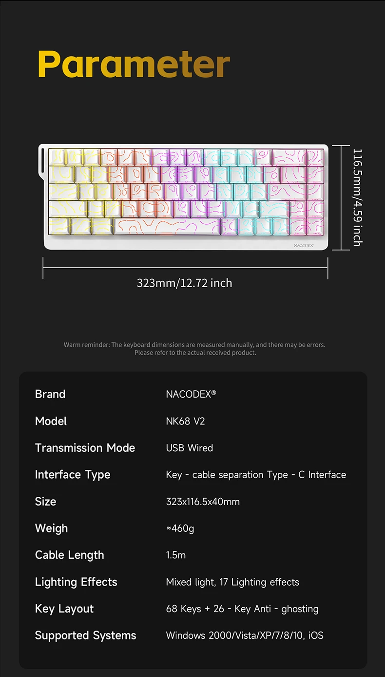 Ajazz NK68 V2 68-Tasten Kabelgebundene Mechanische Tastatur mit Magnetischen Schaltern, Geeignet für Gaming, Hot-Swappable – Detail 11