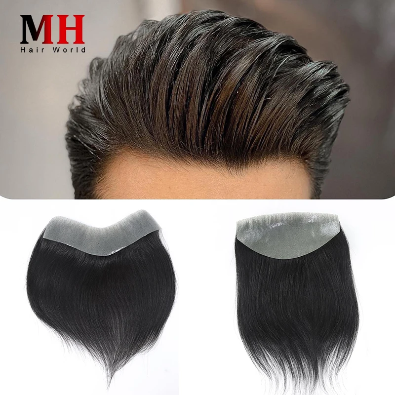 

Straight V Looped Hairline Human Hair Frontal Toupee For Women Ultra Thin Skin PU Men's System Capillary Prosthesis 0.18mm