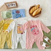 2023 Korean INS Baby Long Sleeved Jumpsuit Modal Boy Clothes Girls Home Wear Spring Summer Romper Crawling Pajamas Costume 4