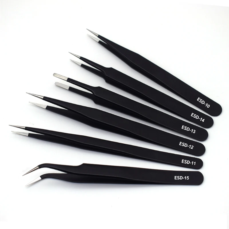 ESD Anti Static Tweezers 6pcs for Phone Repair Soldering SMD Electronics tweezer tool soldering tweezers phone repair tweezers precision tweezers