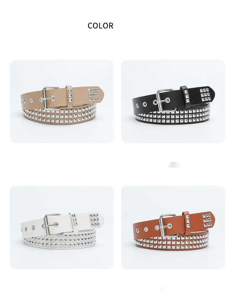 Women's Belt Square Bead Rivet Punk Style Decorative Eye Belt_voghion.com