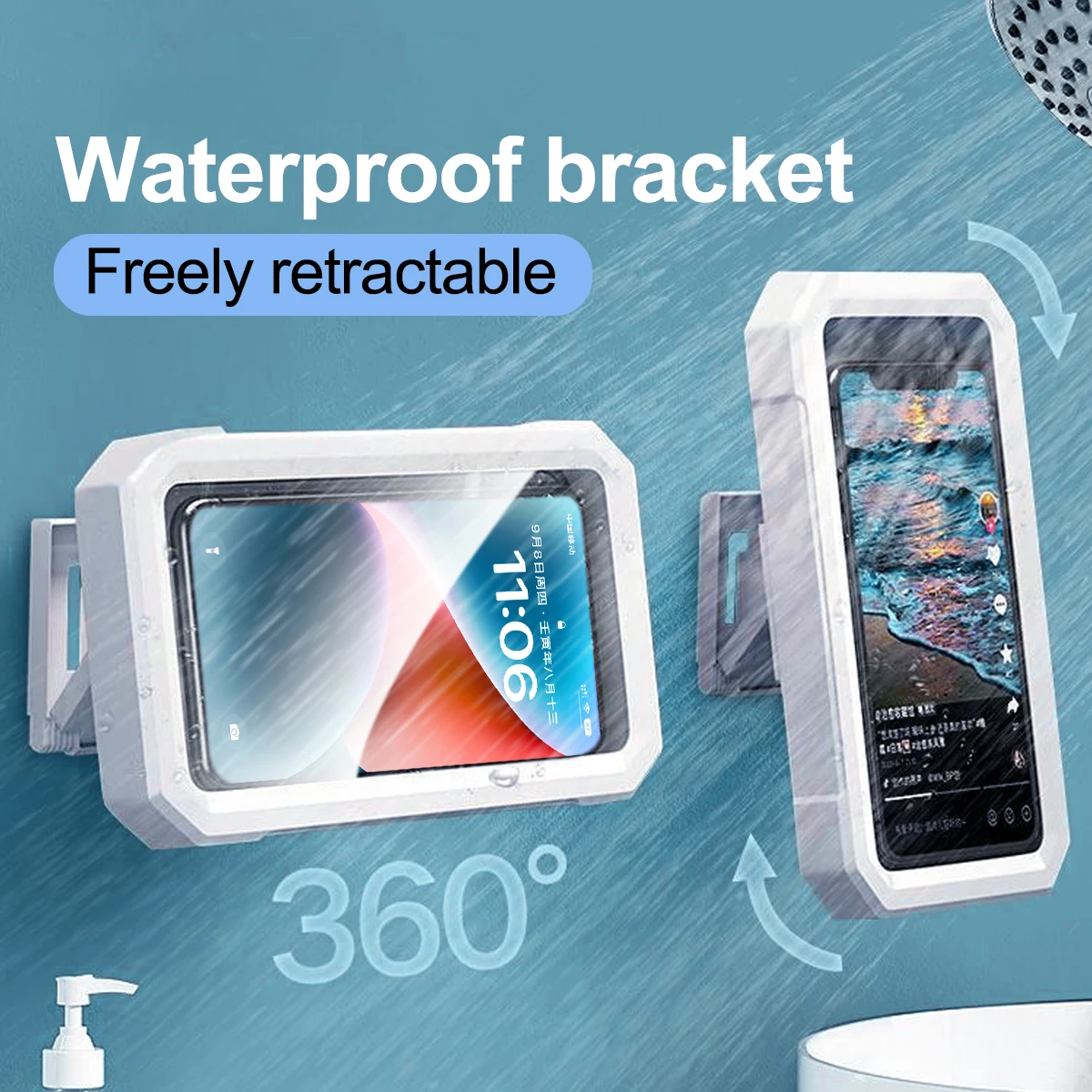 AdjustableWaterproofShowerPhoneHolder360DegreeRotationWall