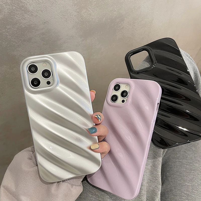 Japan Korea Ins Solid Color Wave Pleat Phone Case For Apple iPhone