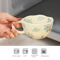 Ceramic Mugs Coffee Cups Hand Pinched Irregular Flower Milk Tea Cup Ins Korean Style Oatmeal Breakfast Mug Drinkware Kitchen 6