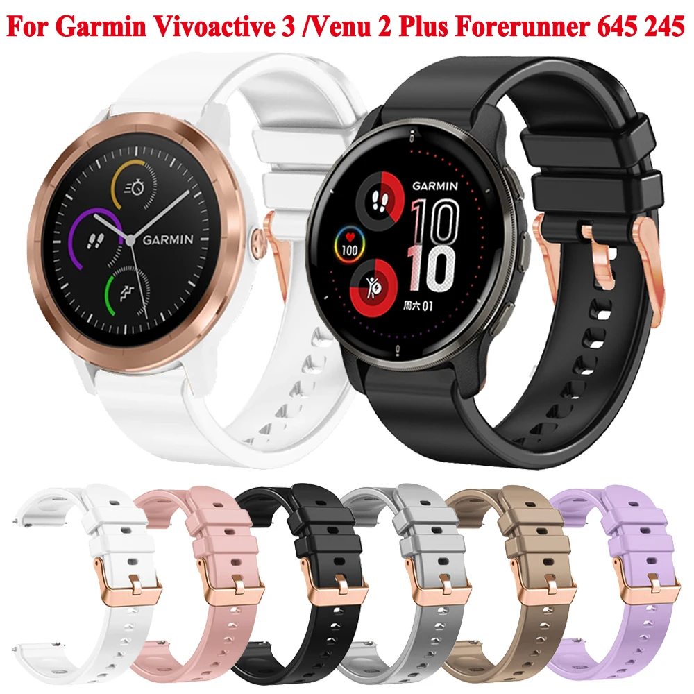 

20mm Silicone Watch Strap For Garmin Vivoactive 3 Venu 2 Plus Sq 2 Watchband For Garmin Forerunner 245 Music 645 Band Bracelet