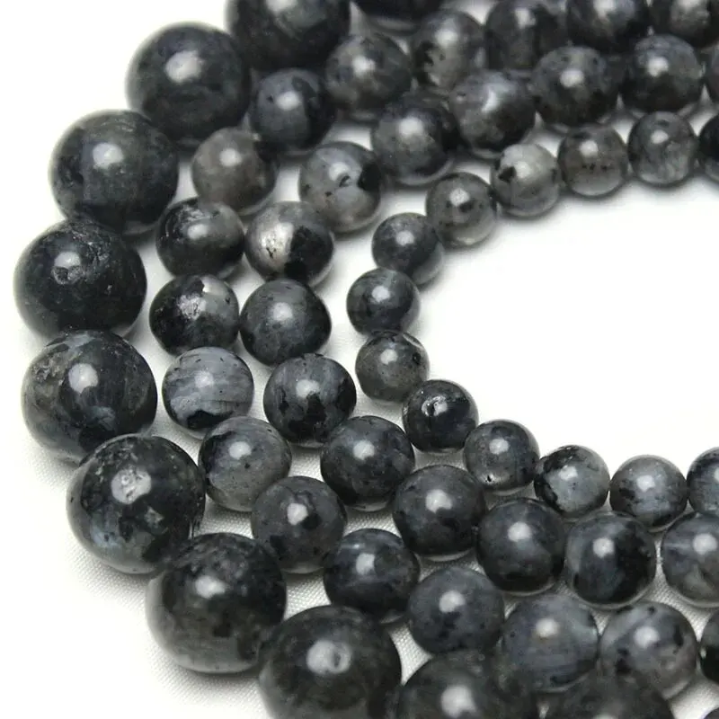 천연 Labradorite Larvikite 스톤 비즈 쥬얼리에 대한 블랙 라운드 루즈 비즈 DIY 만들기 팔찌 액세서리 15 "/6/8/10/12mm