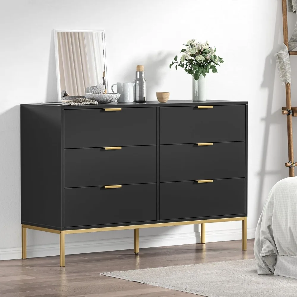 

Dressers for Bedroom,Chest of Drawers Closet Organizers and Wood Storage Clothes,Black Dresser with Golden Handles