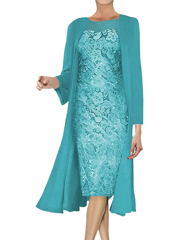 

Mother of The Bride Dresses For Weddings Vestidos Party Chiffon Lace Midi Dress Two Piece Set Robe Outfits Femme Clothes Spring