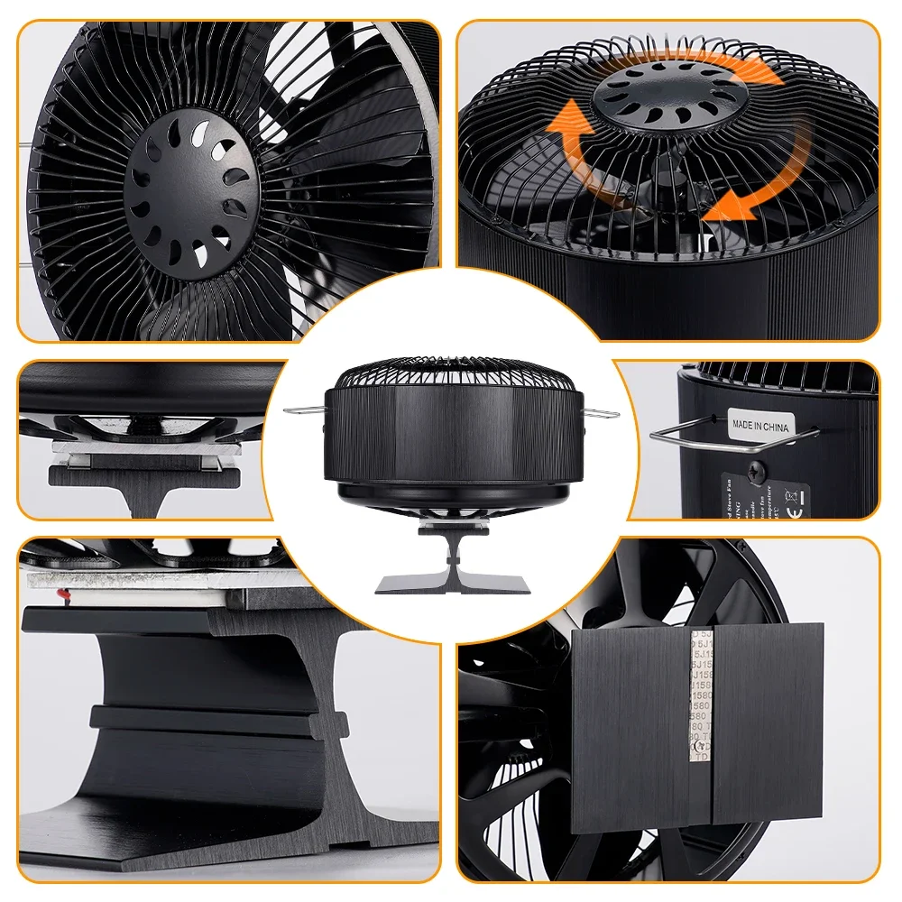 5 Blades Black Free Standing Fireplace Fan Heat Powered Stove Fan Log Wood Burner Eco Quiet Home Efficient Heat Distribution