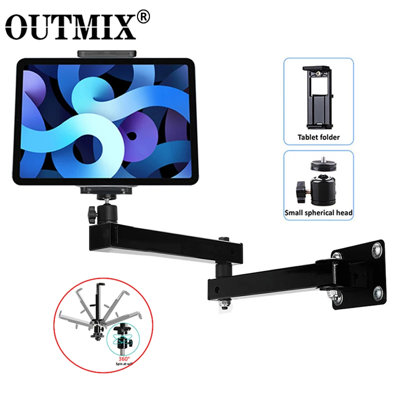 Outmix-wall Mount Tablet Stand Braço Longo Stretchable Suporte do Telefone Metal Ajustável Suporte Ipad para Iphone 411