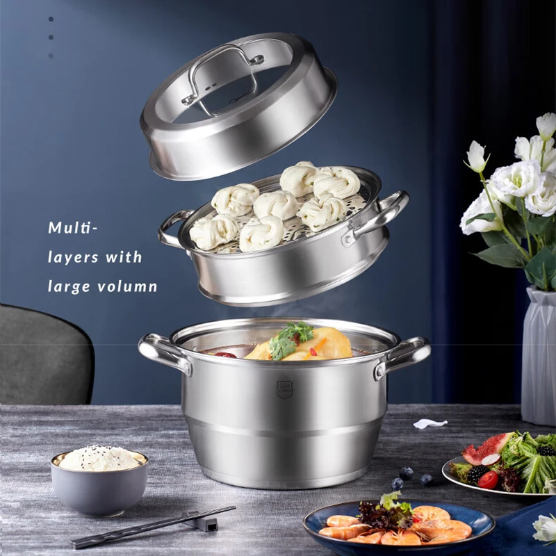 The United States household steamer 28cm three-layer increase 304 stainless steel gas stove induction cooker universal
