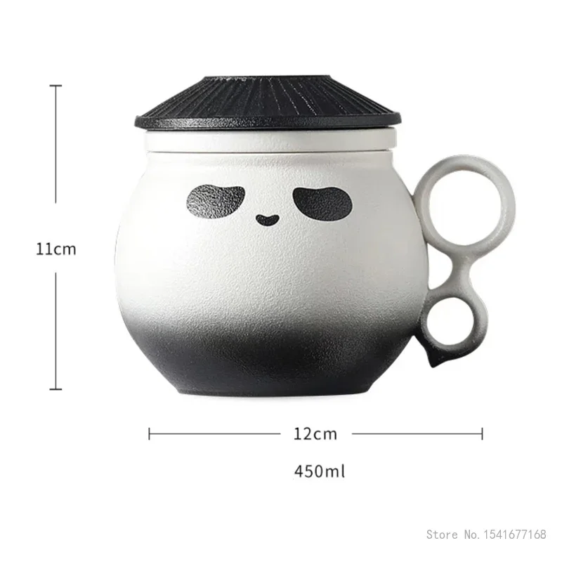Chinese Style Creative High-end Cartoon Handle with lid Mug, Ceramic Home Office Supplies Tea Water Separation Cup Gift Box, 1Pc