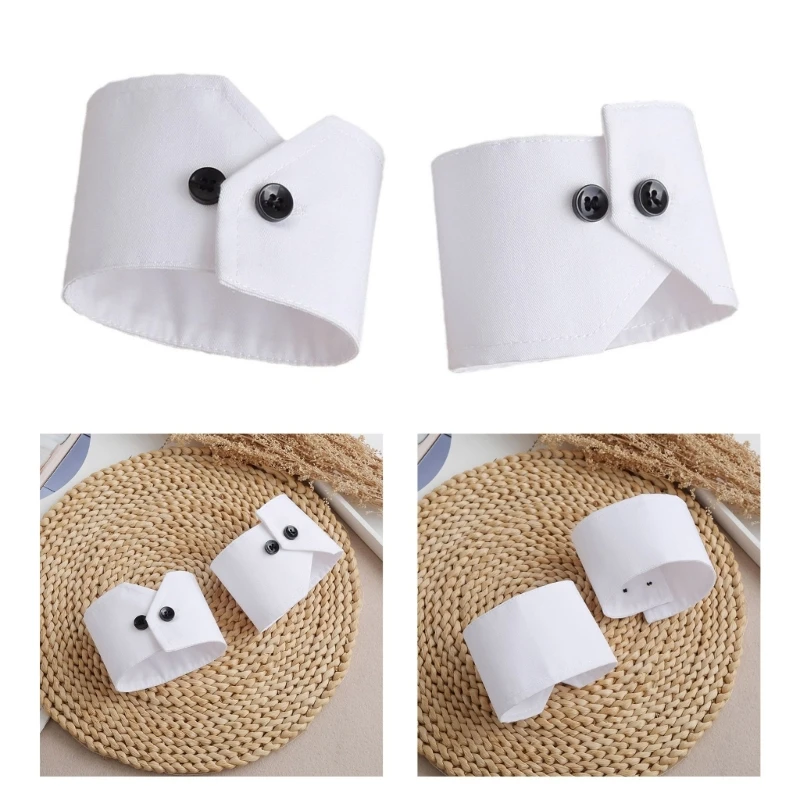 

Simple Wrist Cuffs Detachable Wristband Elegant Black Buttons Shirt False Simple Cuffs for Sweater