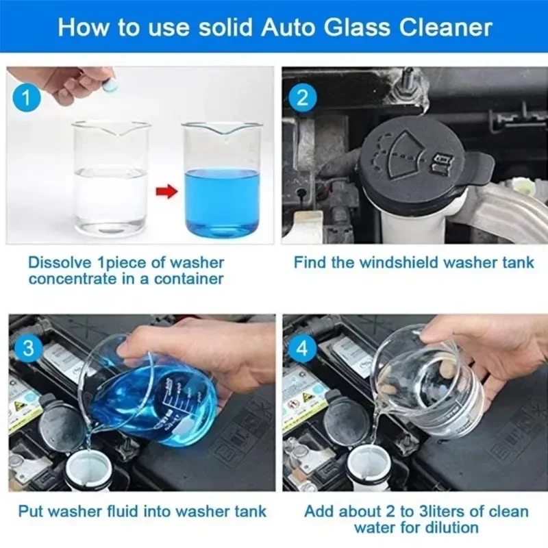 Car Windshield Cleaner Effervescent Tablet Universal Window Glass Washer Fluid Concentrated Solid Set Remove Stains Clear Vision 5