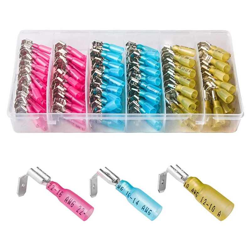 Promoção Rápida Splice Crimp Terminais Conectores Variedade Kit Heat Shrink Piggy Back Spade 2216 16-14 12-10 Awg 140 Pcs