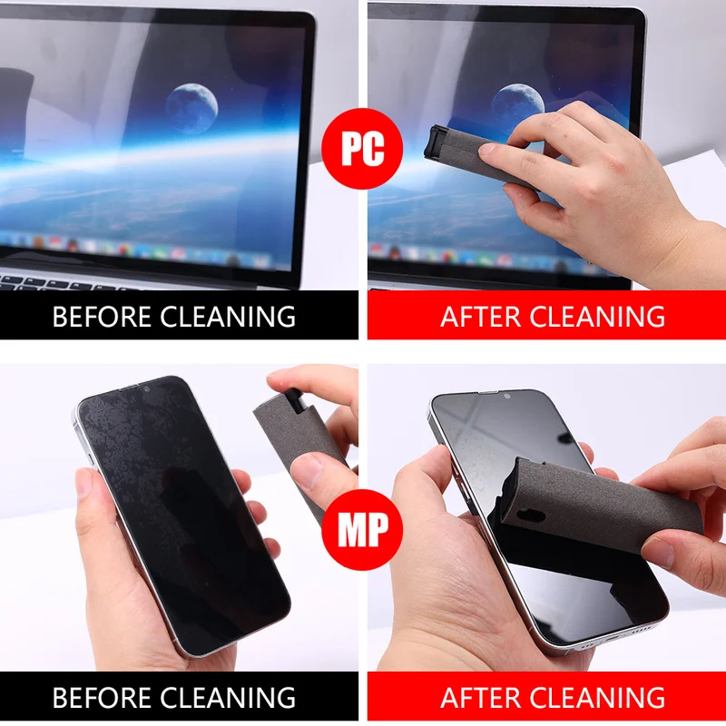 Spray limpador de tela para celular, 2 em 1, ferramenta removedor de poeira, pano de microfibra para iPhone, iPad